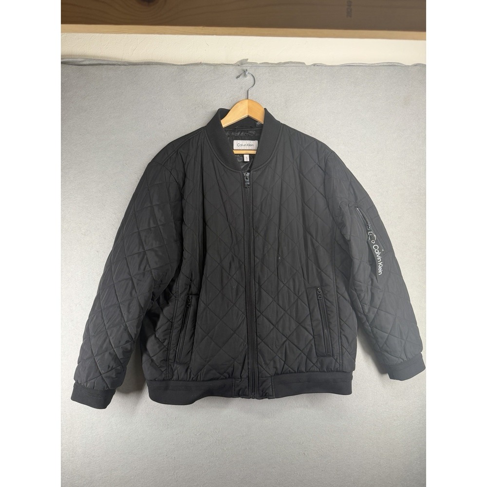 Calvin Klein Black Quilted Zip Pockets Mens Sz XL Flight Bomber Jacket Coat